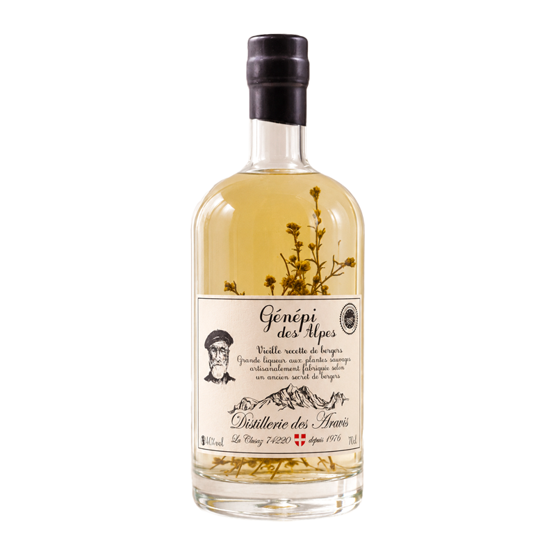 Bouteille de génépi des Alpes de la Distillerie des Aravis.
