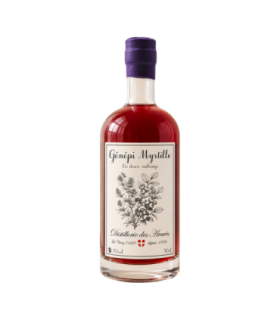 Bouteille de Génépi Myrtille de la Distillerie des Aravis.