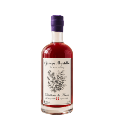 Bouteille de Génépi Myrtille de la Distillerie des Aravis.