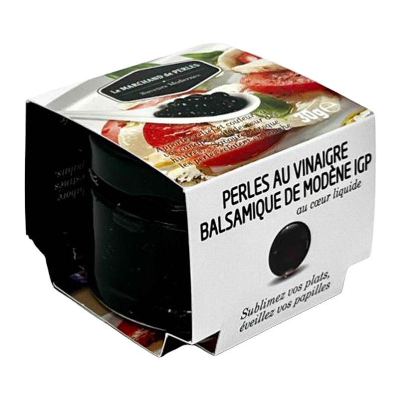 Pot de Perles de Saveurs Vinaigre balsamique Saveurs Modernes, avec son étui.