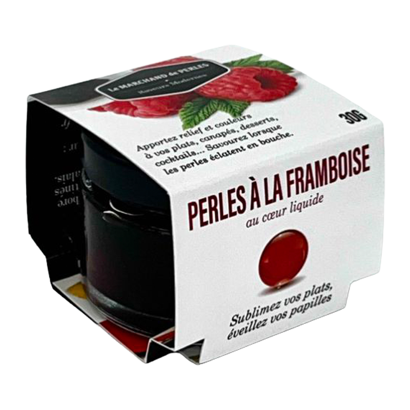 Pot de Perles de Saveurs Framboise Saveurs Modernes, avec son étui.