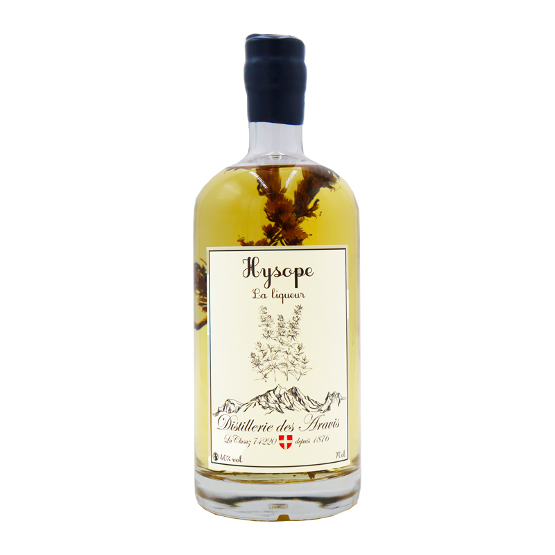 Bouteille de liqueur d’hysope de la Distillerie des Aravis.