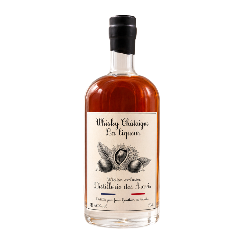 Bouteille de Whisky Châtaigne de la Distillerie des Aravis.