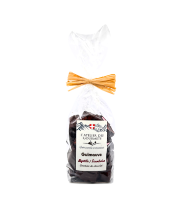 Sachet de guimauves Framboise Myrtille Chocolat noir L’Atelier des Gourmets.