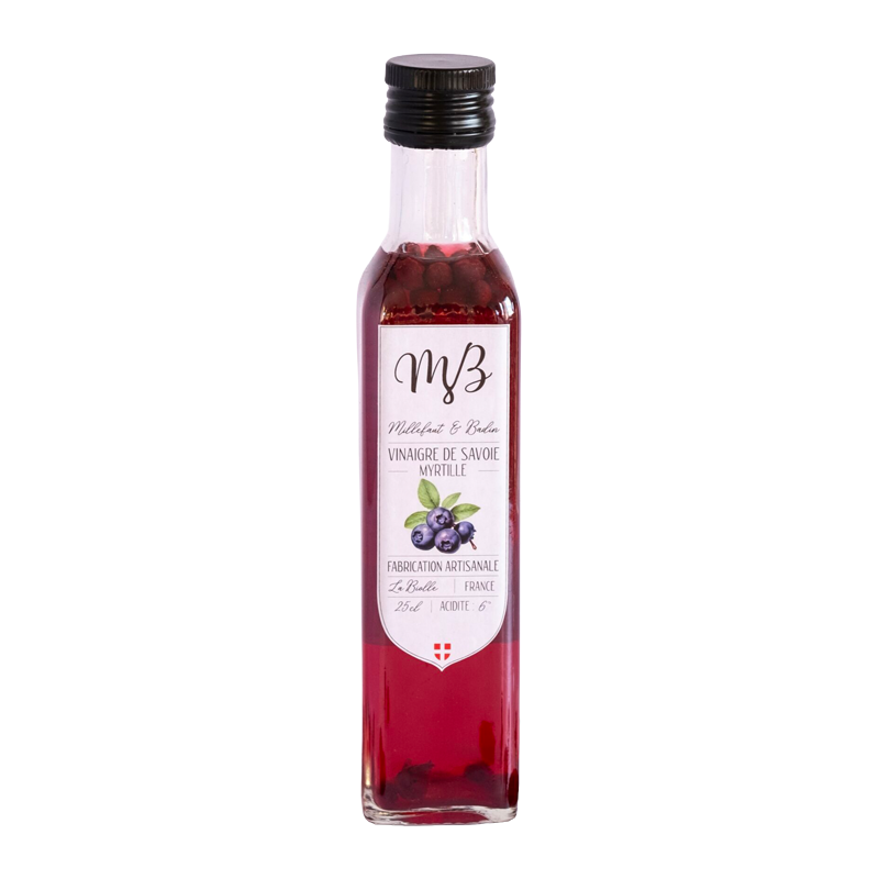 Bouteille de vinaigre Myrtille Milefaut & Badin.