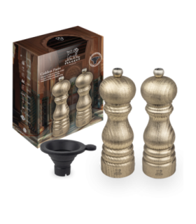Coffret Golden Paris Duo Peugeot, moulins à poivre et à sel dorés.