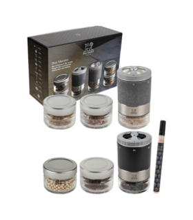Coffret Duo Maestro Peugeot, moulins et réservoirs à poivre et à sel.