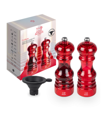 Coffret Podium Duo Peugeot, moulins à poivre et à sel rouges.
